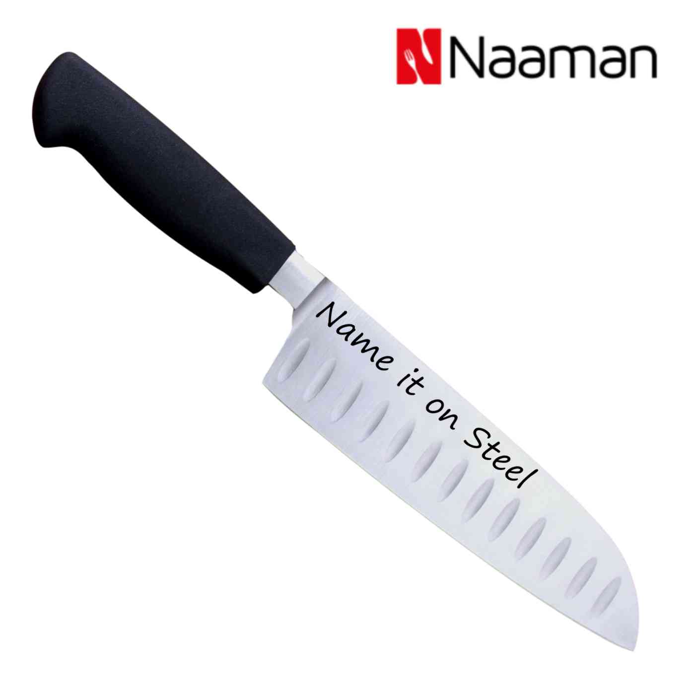 סכין שף מחוזקת סנטוקו עם חריטה Naaman 